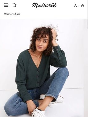 Madewell-Lightspun Evert Top Midnight Green Size Medium